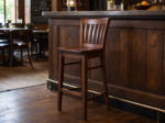 Fixed Height Wooden Bar Stool with Curved Slat Back