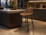 Saddle Style Leather Look Bar Stool with Footrest Bar